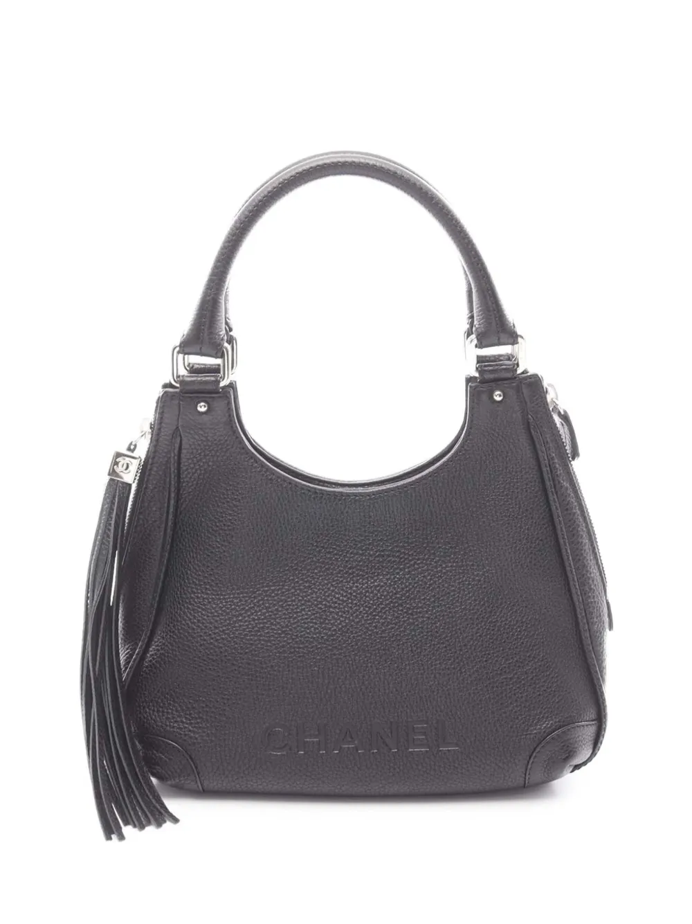 CHANEL Pre-Owned 2003-2004 Grained Calfskin Tassel LAX Hobo satchel - Black