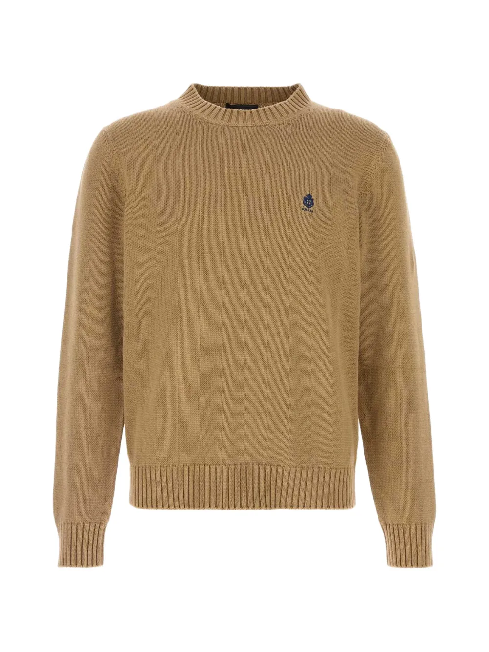 Prada logo-embroidered ribbed-trim cotton sweater - Braun
