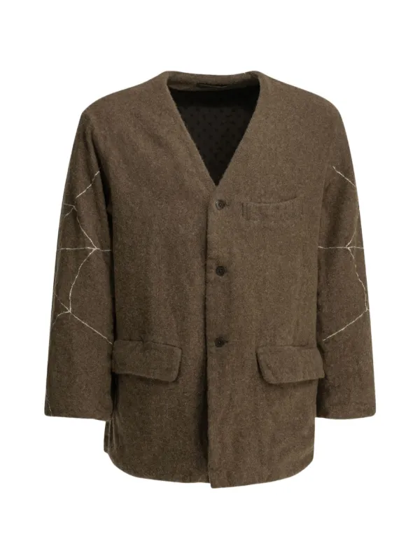 KAPITAL ノーカラージャケット オリーブ KAPITAL 刺しゅうノーカラージャケット | ブラウン | FARFETCH JP
