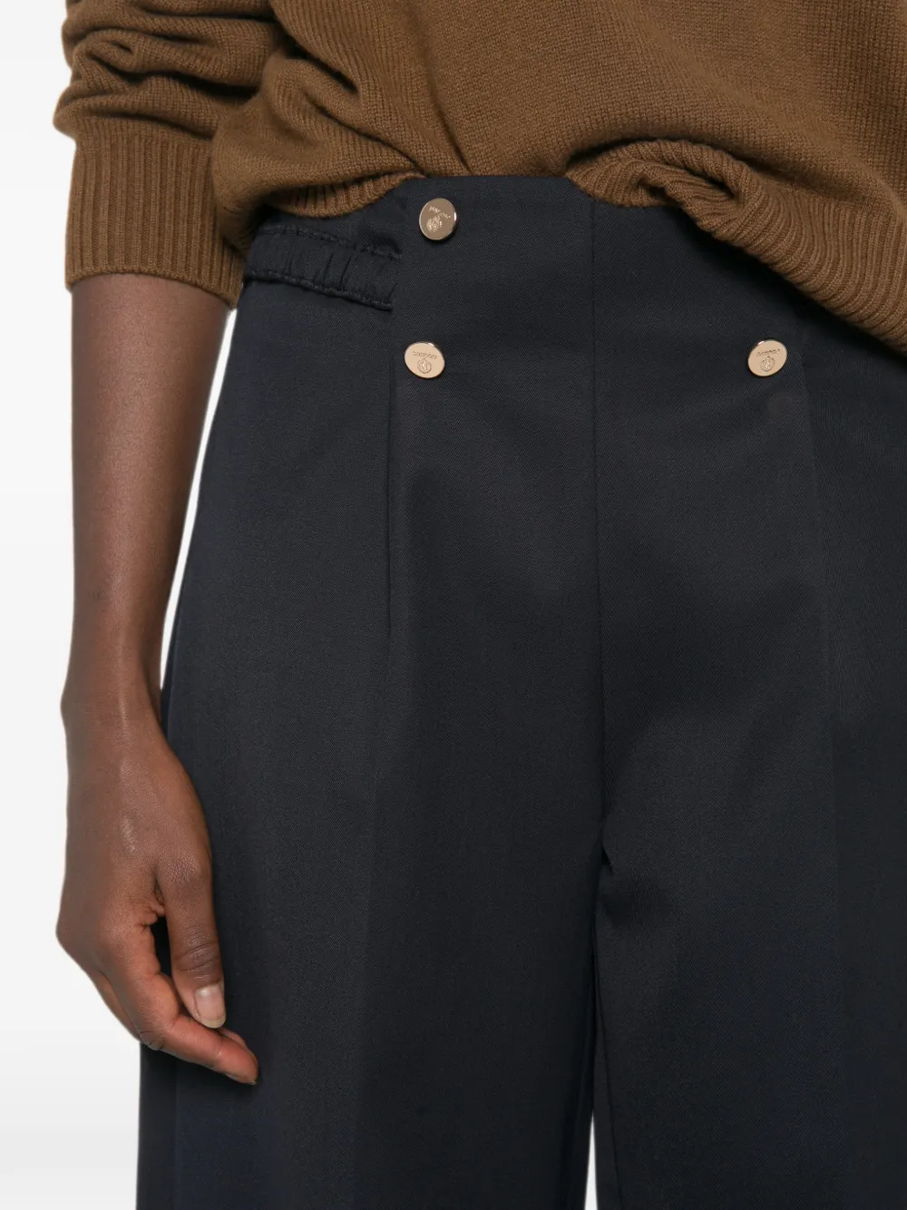 SANDRO Wollen broek met wijde pijpen en knopen Blauw
