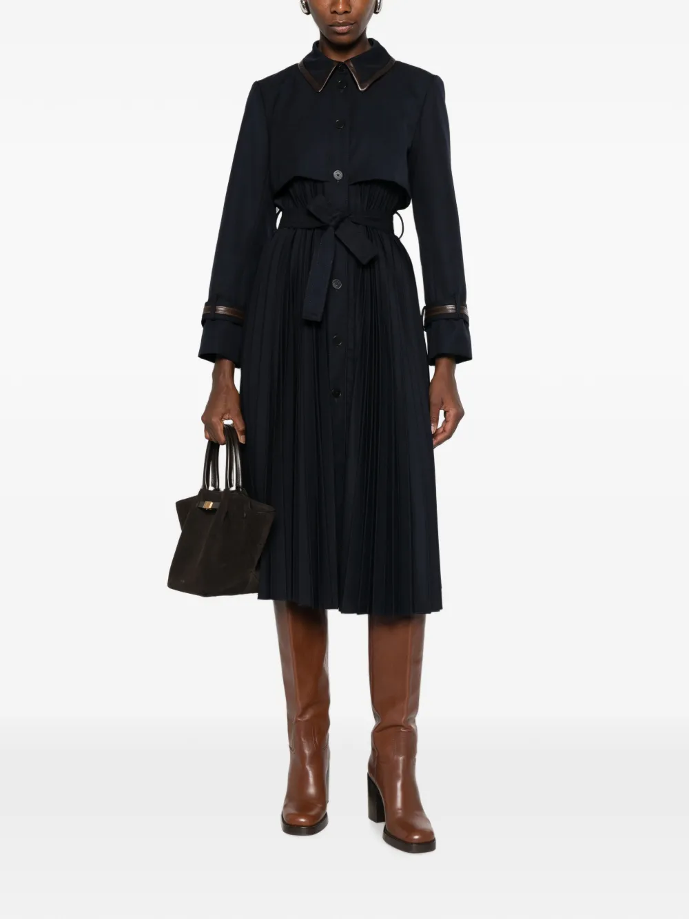 SANDRO Trenchcoat met leren afwerking en plooien Blauw