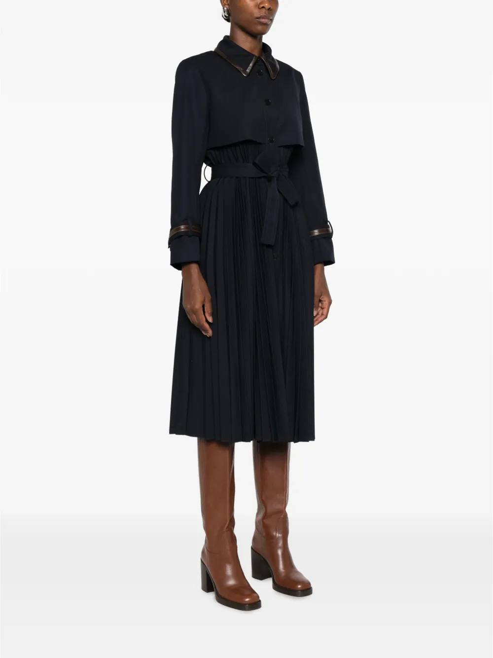 SANDRO Trenchcoat met leren afwerking en plooien Blauw