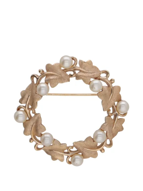 Trifari Vintage leaf faux-pearl brooch