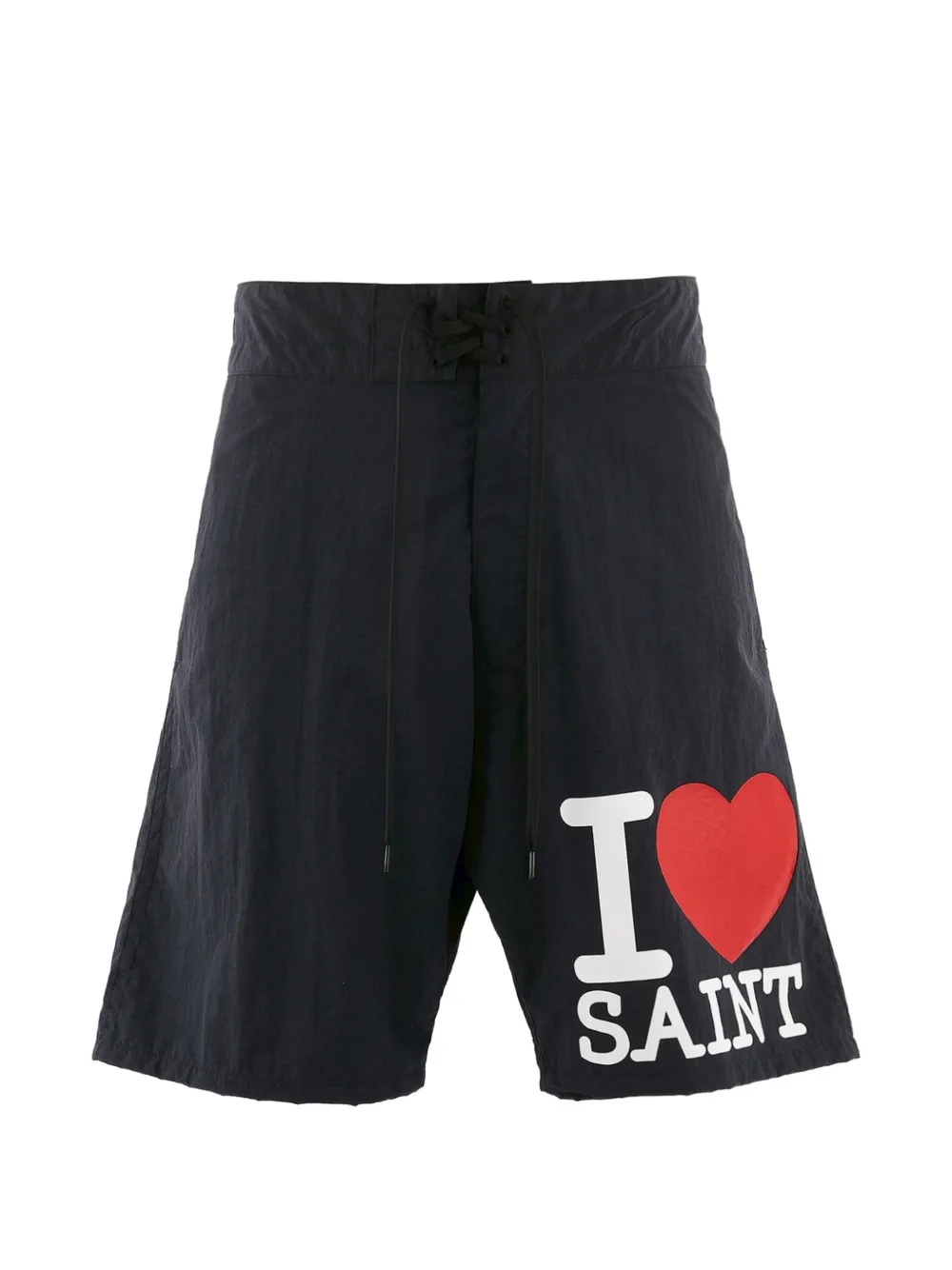 SAINT MXXXXXX lace-up graphic-print shorts - Black