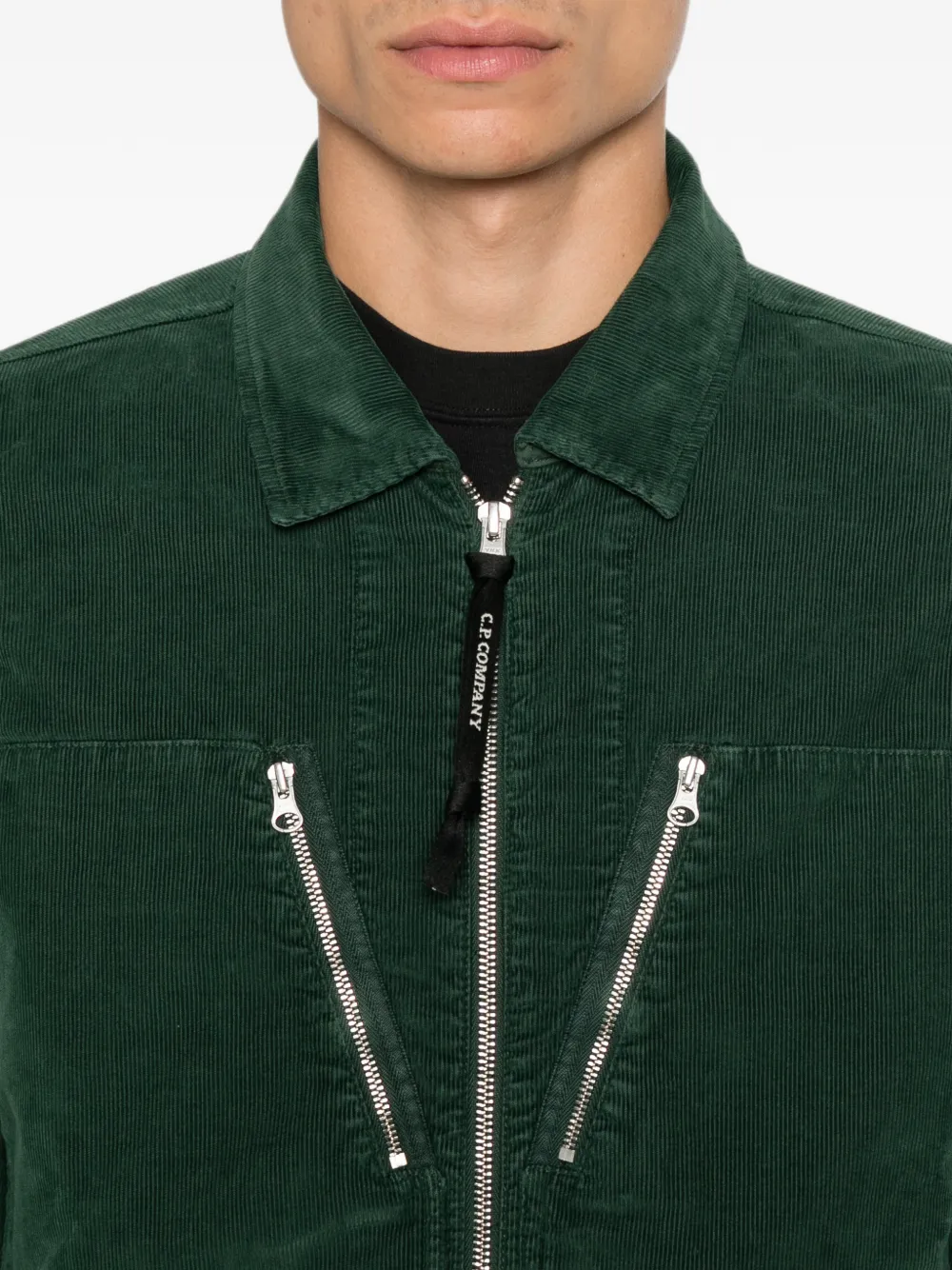 C.P. Company Ribfluwelen Lens shirtjack met rits Groen