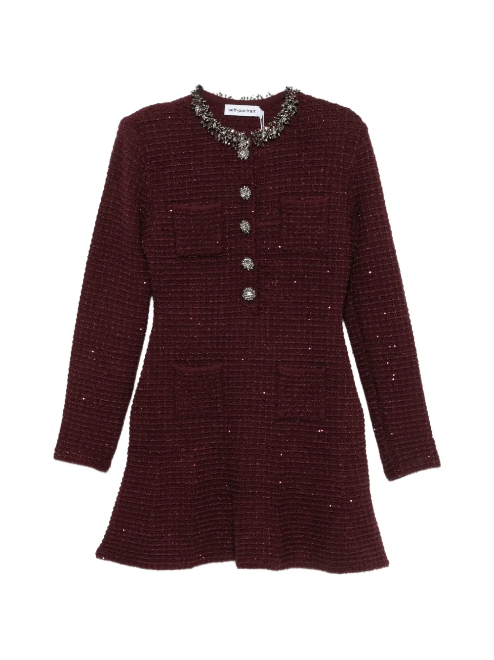 Self-Portrait embellished boucle mini dress Rood