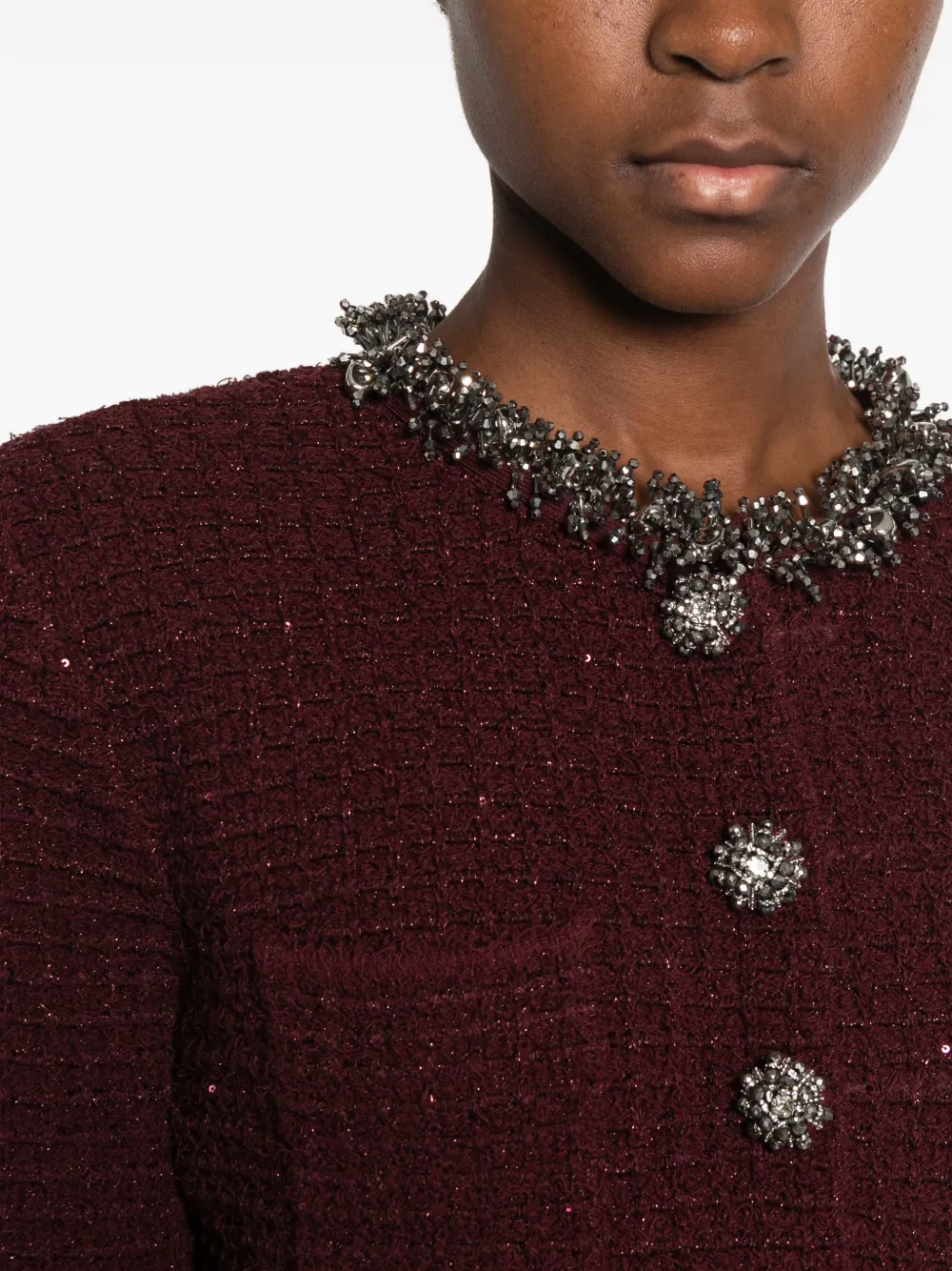 Self-Portrait embellished boucle mini dress Rood