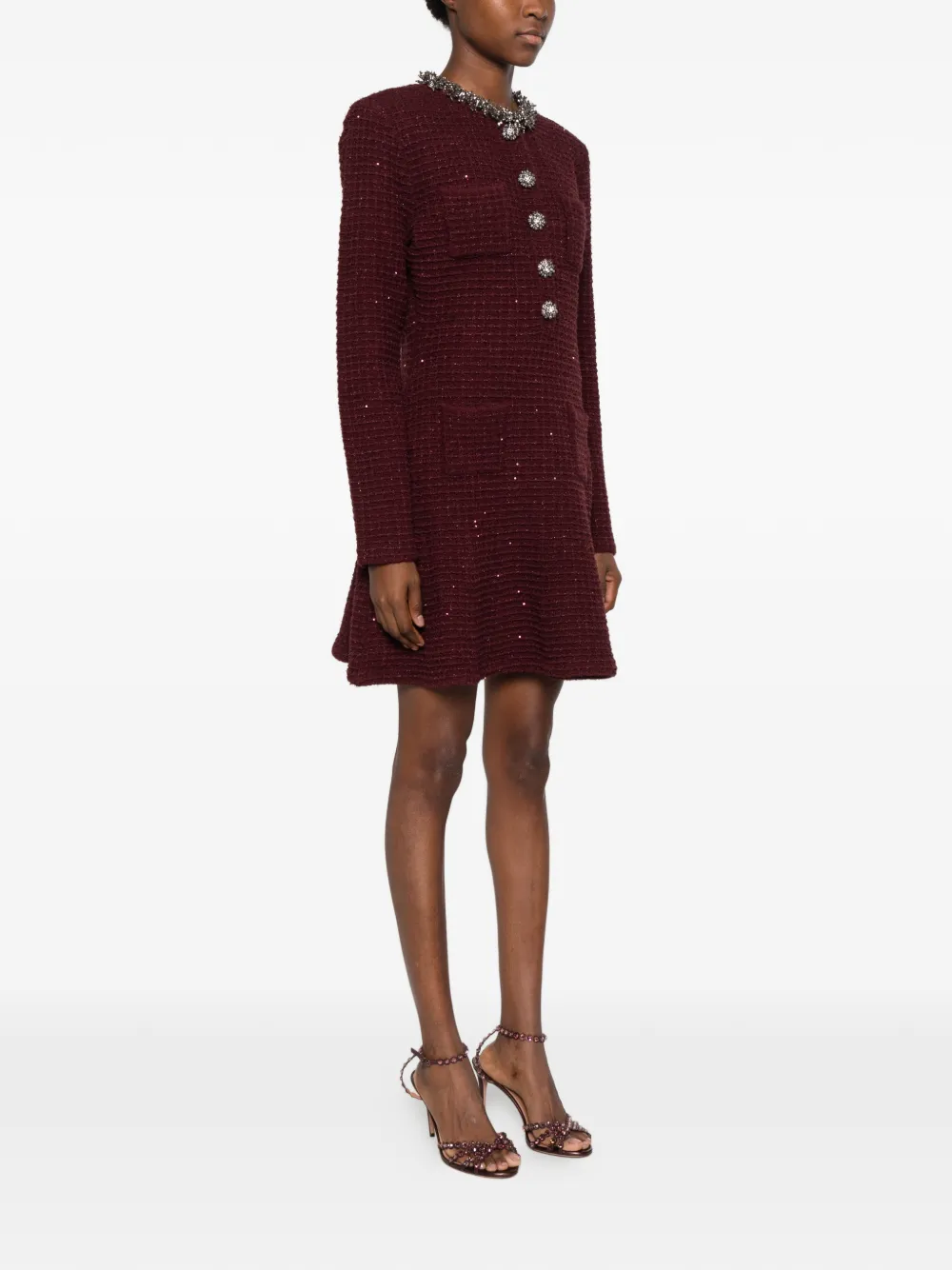 Self-Portrait embellished boucle mini dress Rood