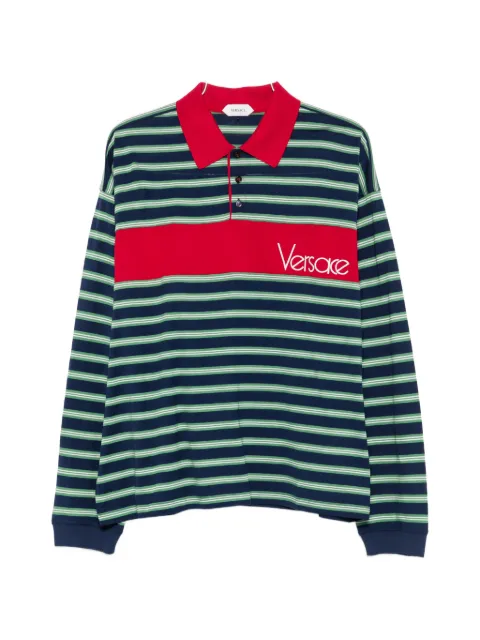 Versace striped logo-embroidered polo shirt