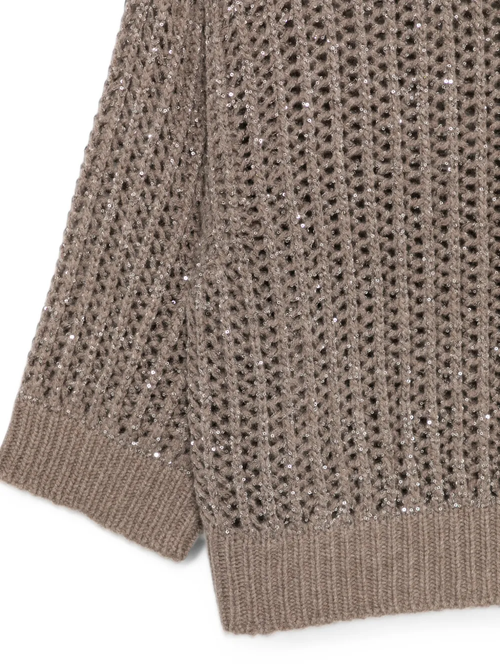 D.Exterior sequin-embellished open-knit sweater Bruin