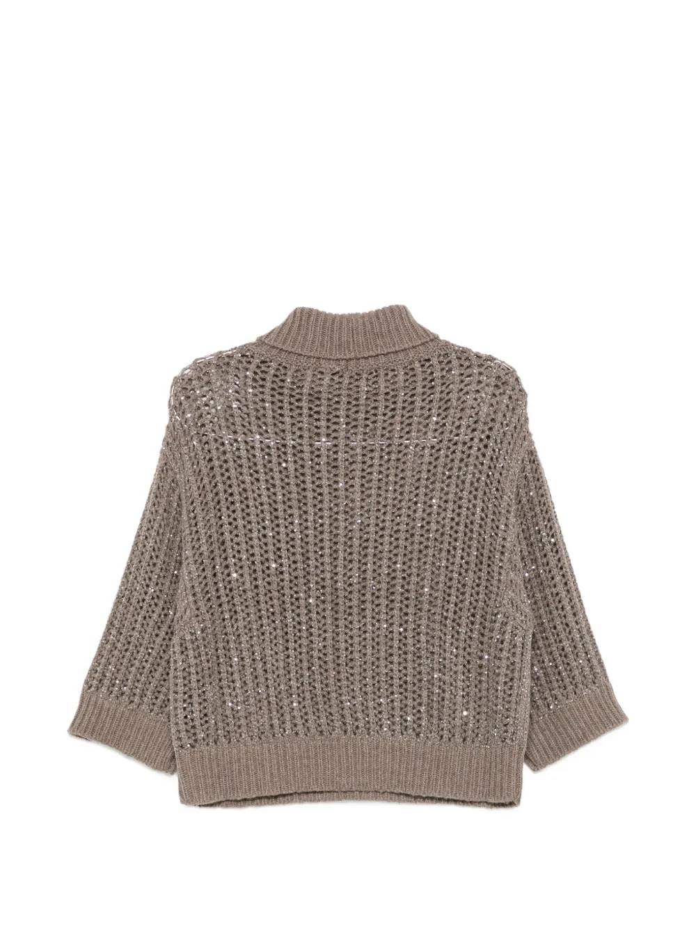 D.Exterior sequin-embellished open-knit sweater Bruin