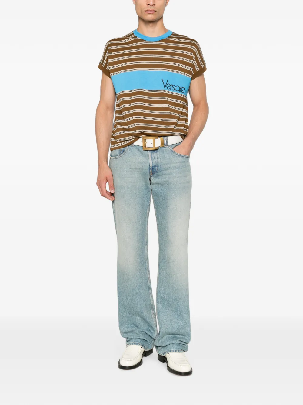 Versace T-shirt met geborduurd logo Bruin