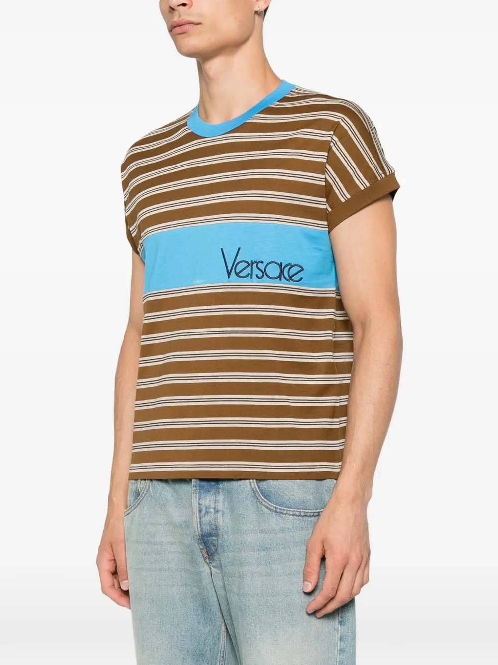 Versace T-shirt met geborduurd logo Bruin