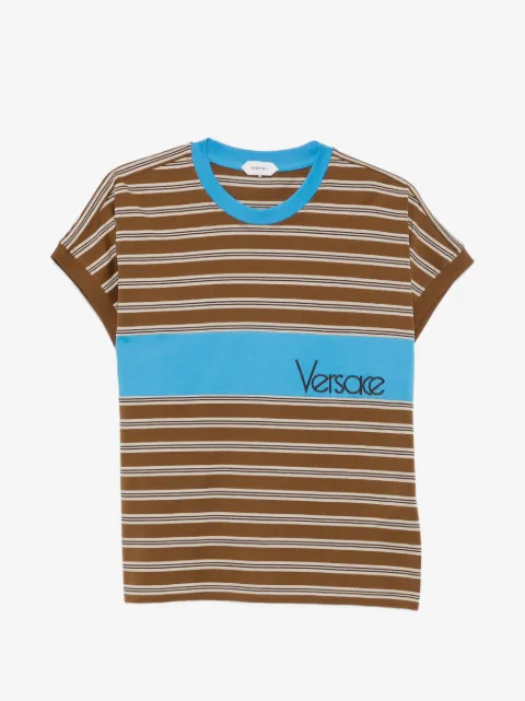 Versace logo-embroidered striped T-shirt