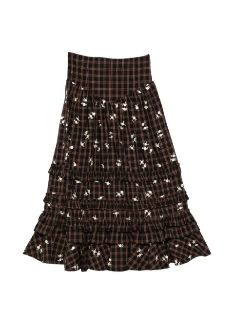 GANNI check-pattern ruffled midi skirt