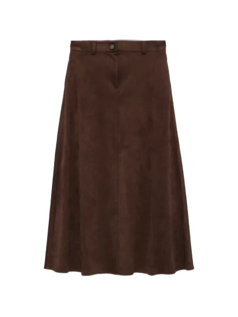D.Exterior suede-effect A-line midi skirt