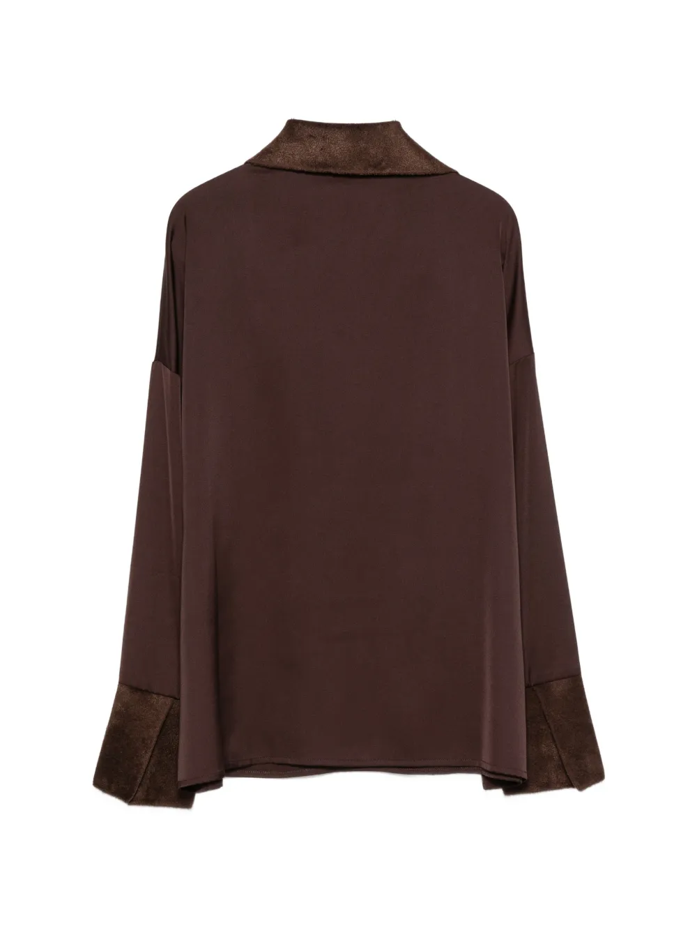 D.Exterior contrast-trim V-neck shirt Bruin