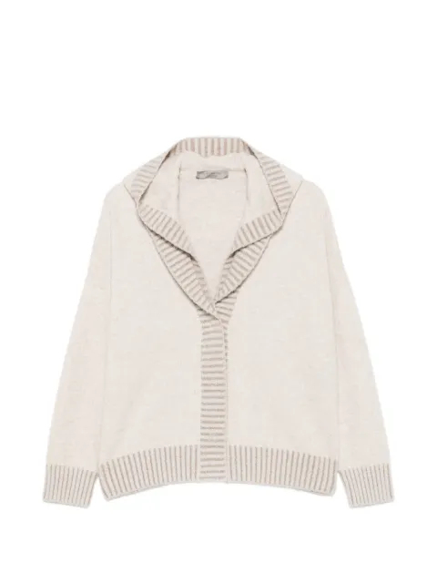 D.Exterior ribbed-trim cardigan