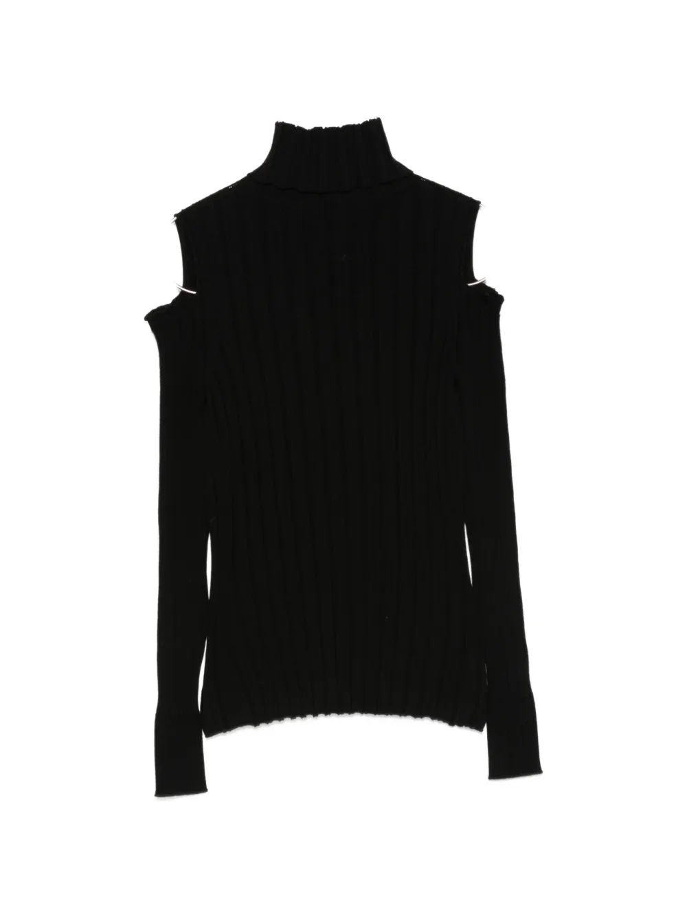D.Exterior cold-shoulder ribbed sweater Zwart