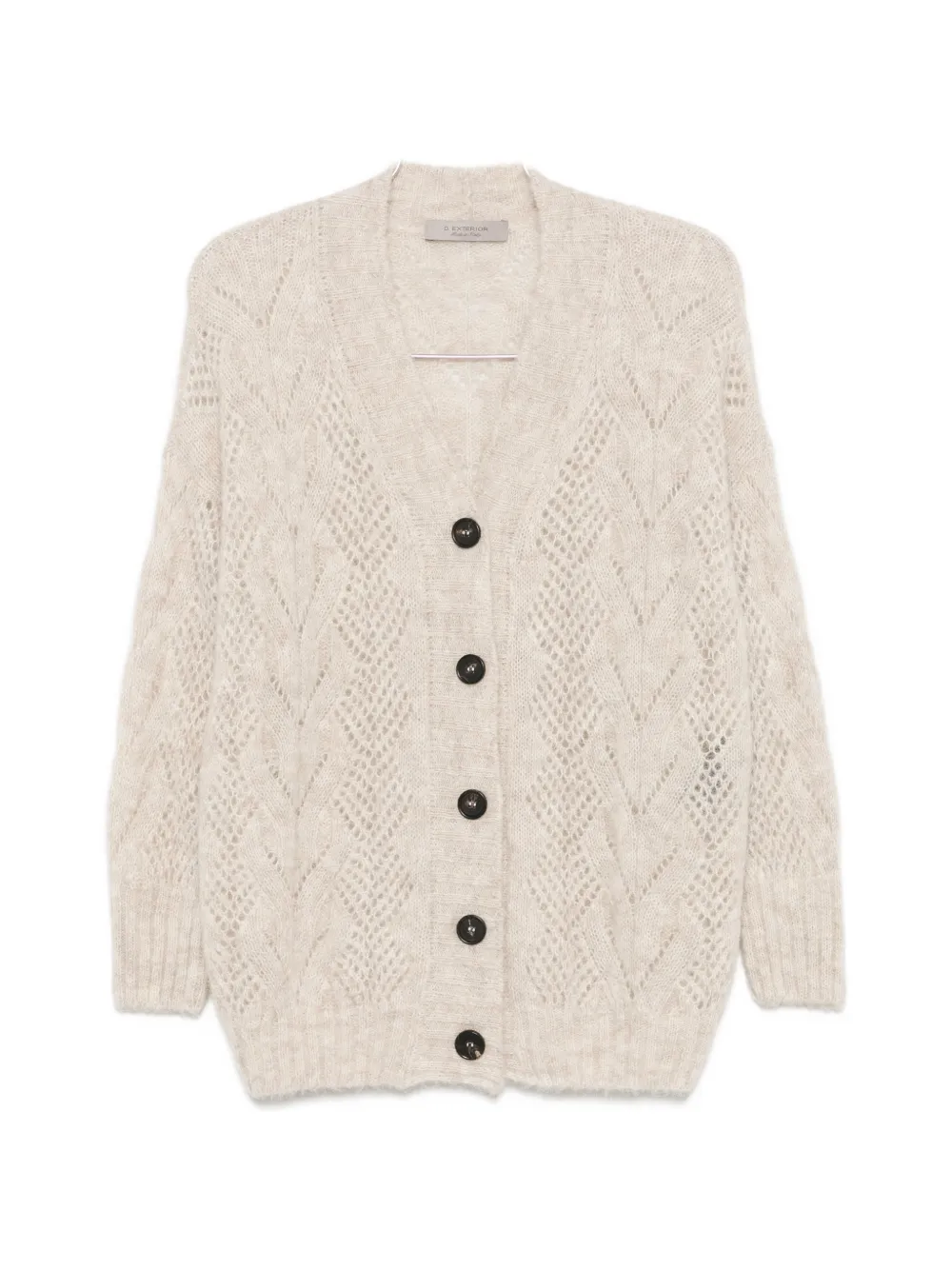 D Exterior Open-knit Button-up Cardigan In 뉴트럴