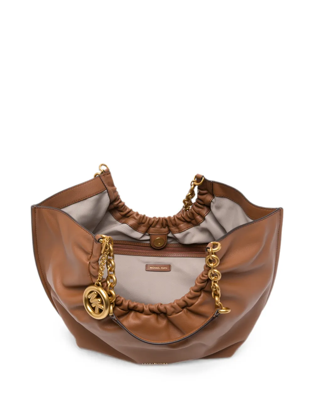 Michael Kors Indie Cinch kleine schoudertas met schakelketting Bruin