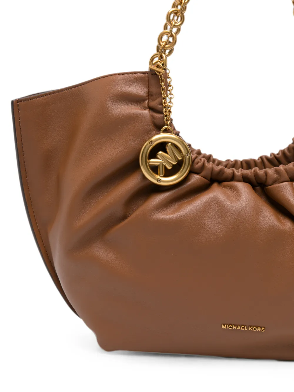 Michael Kors Indie Cinch kleine schoudertas met schakelketting Bruin