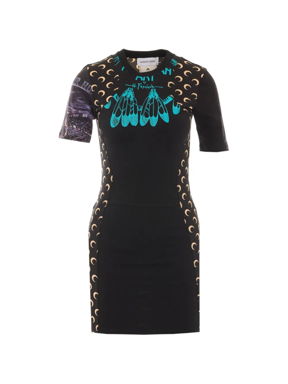 Marine Serre Moon-print panelled dress - Nero