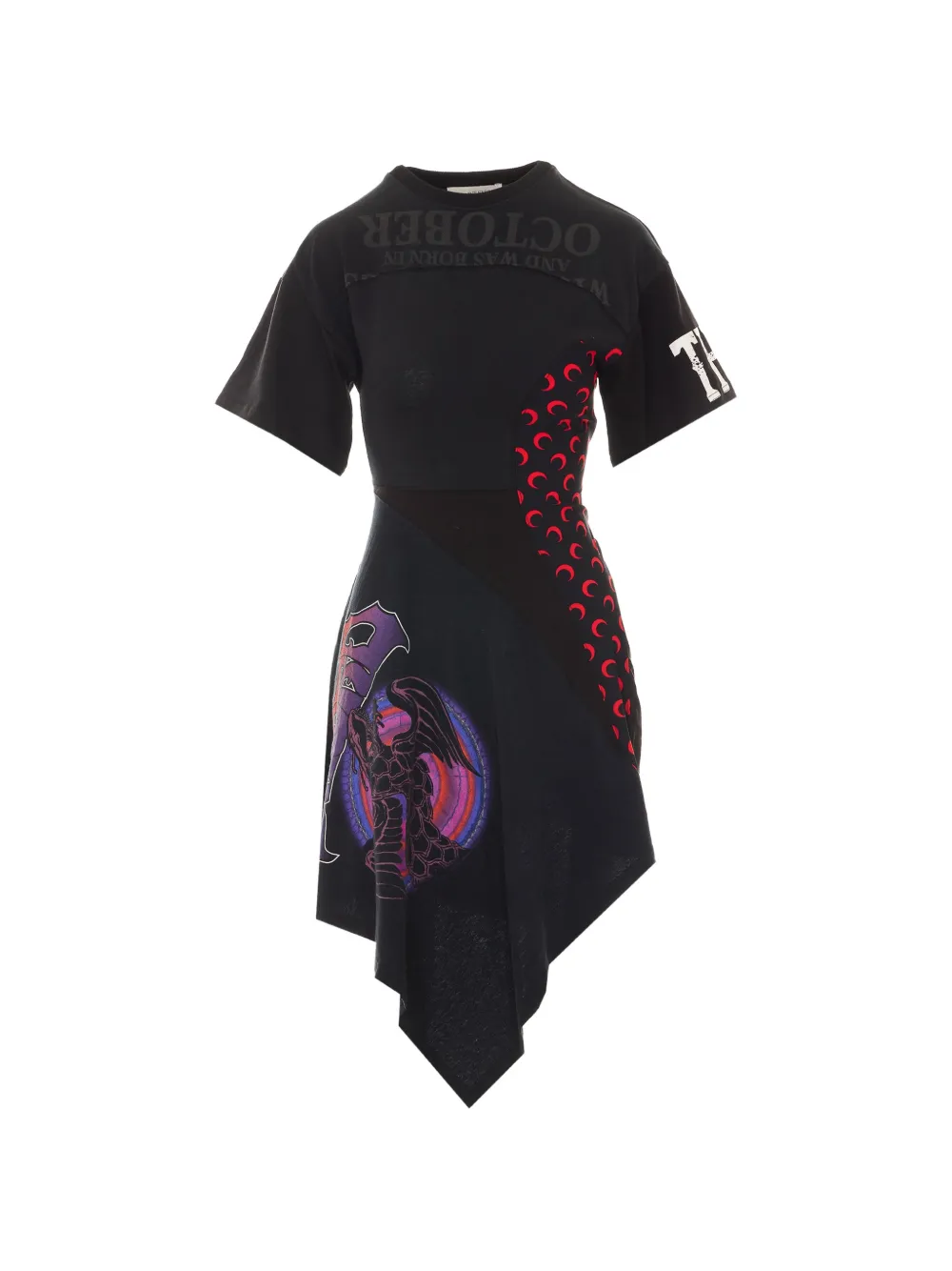 Marine Serre asymmetrical graphic-print dress - Schwarz