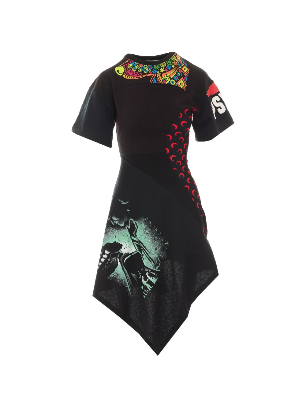 Marine Serre asymmetrical patchwork dress - Schwarz