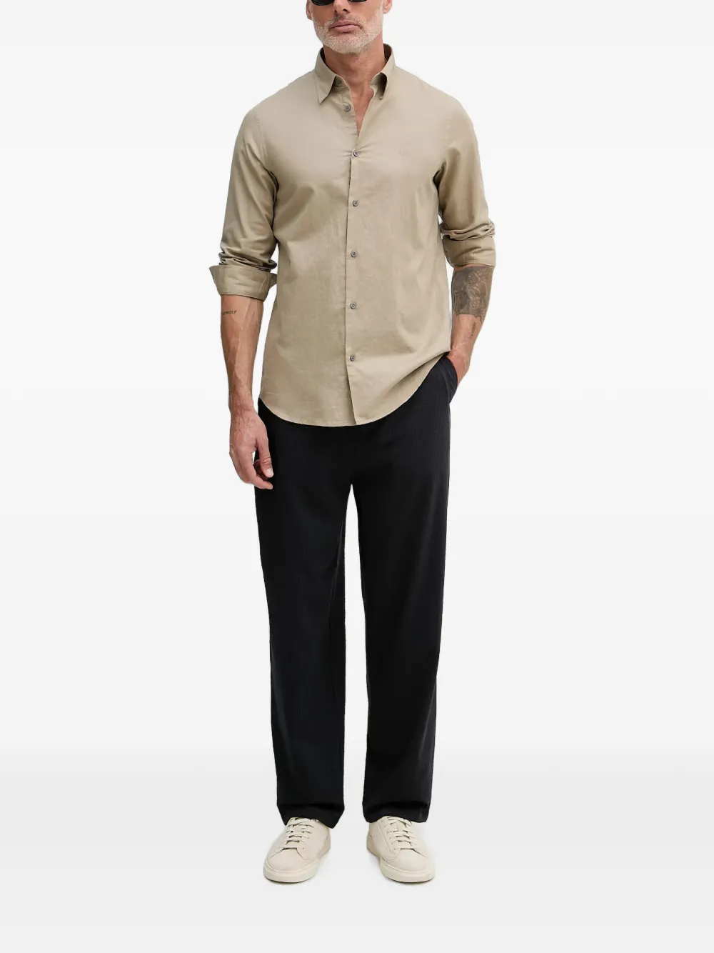 Armani Exchange Broek met seersucker textuur en logoplakkaat Blauw