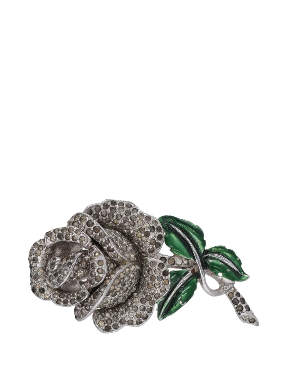 Vintage rose crystal-embellished brooch - Argento