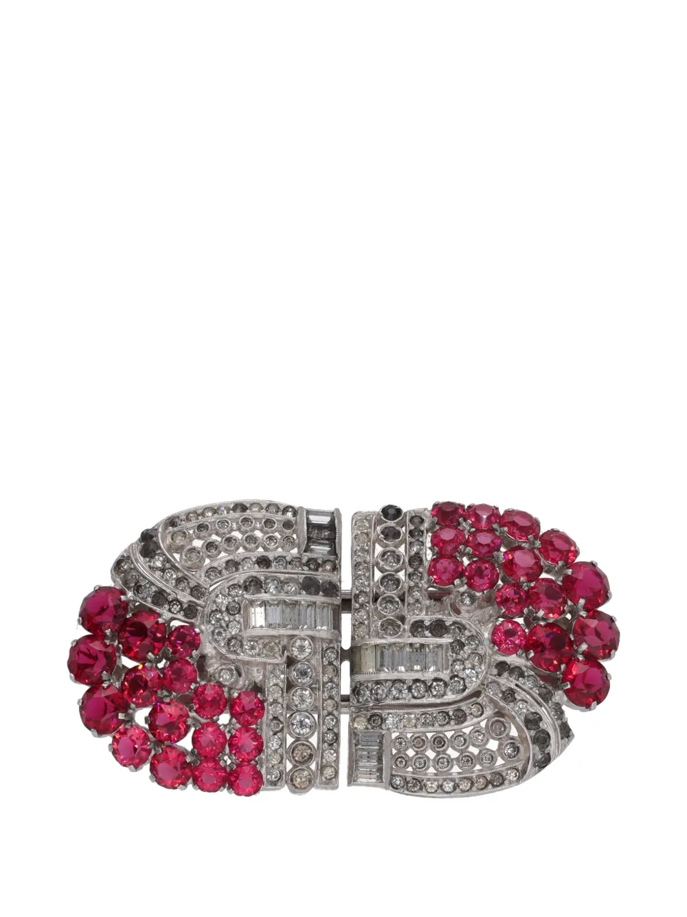 Vintage crystal-embellished geometric brooch - Silber