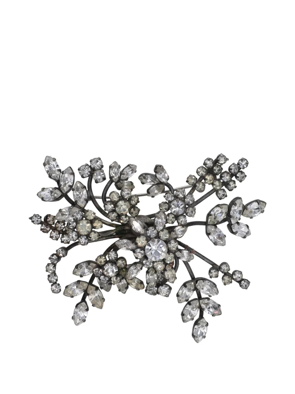 Vintage crystal-embellished floral brooch - Argento
