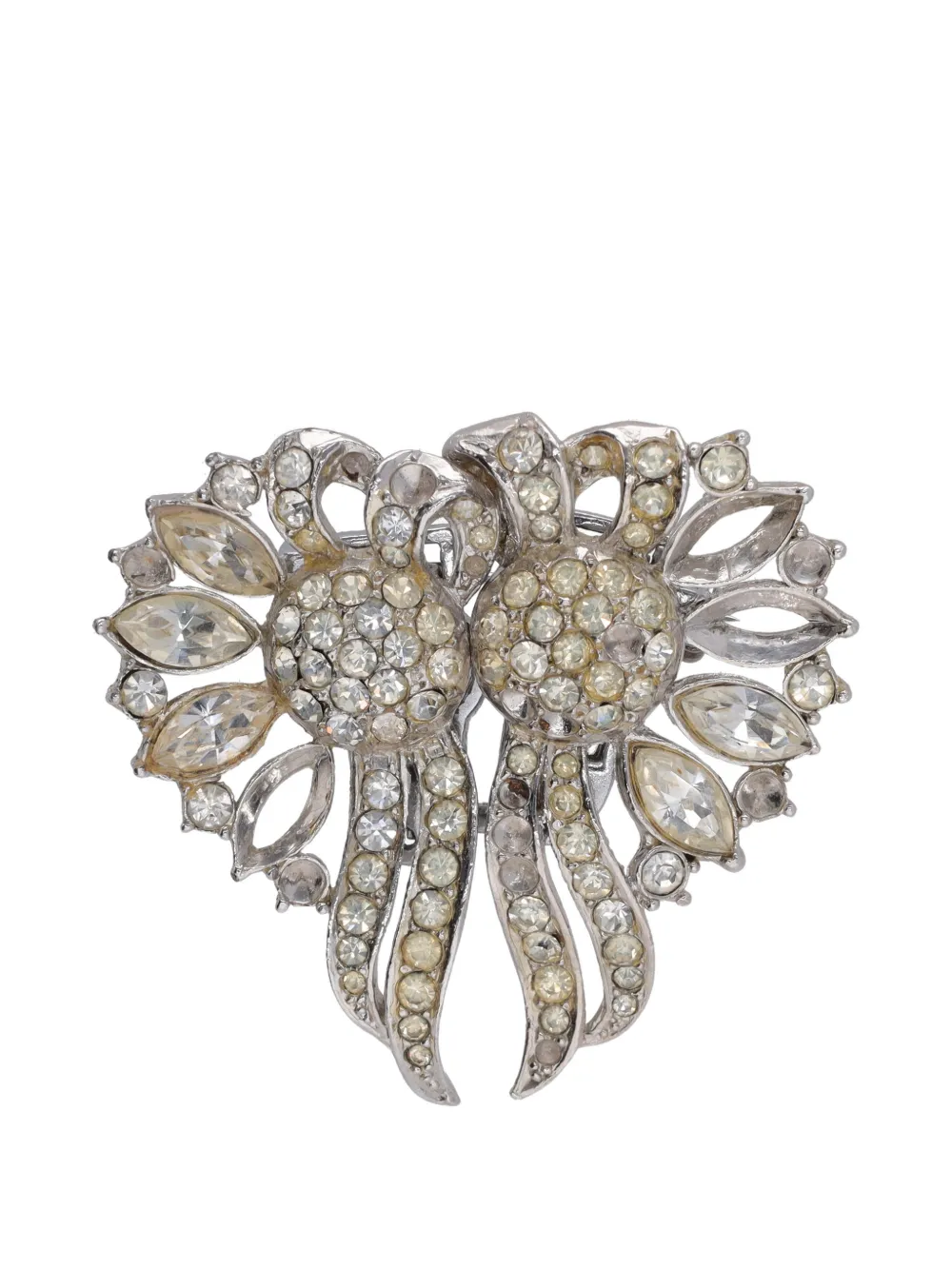 Vintage broche à ornements en cristal - Argent