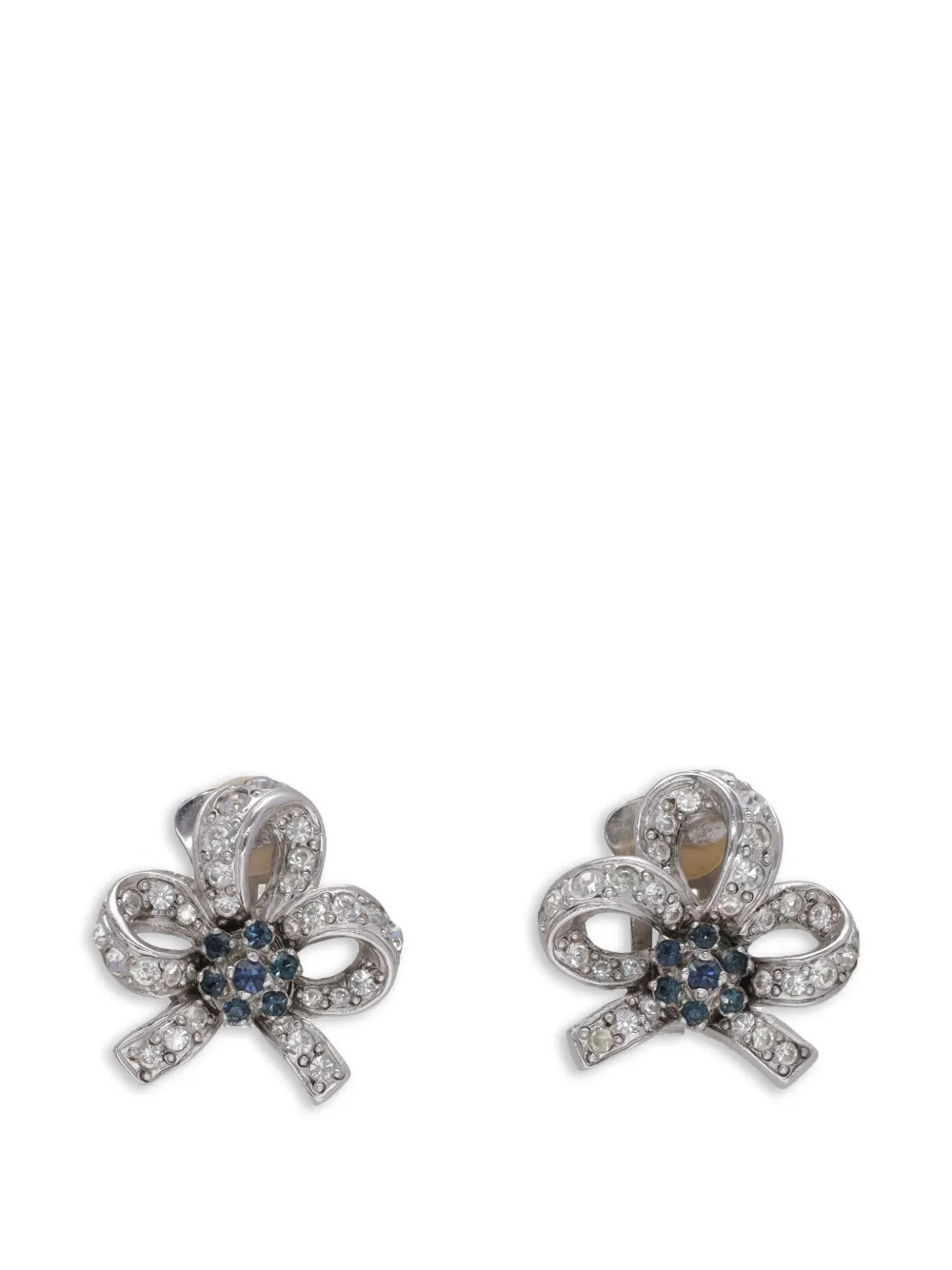 Vintage bow-detail crystal-embellished earrings - Argento