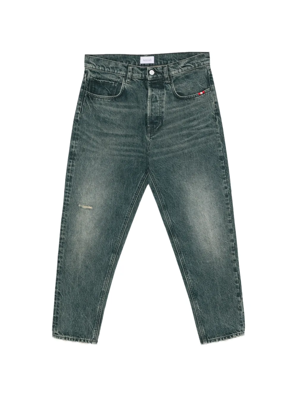 AMISH Jeremiah washed distressed straight-leg jeans - Blau