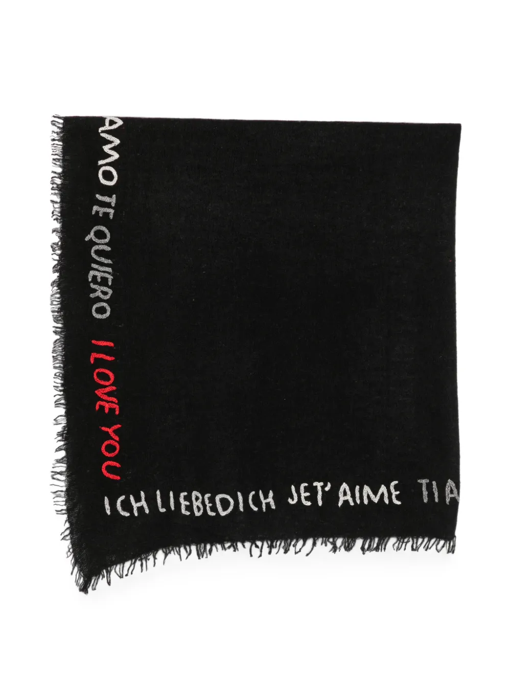 Faliero Sarti Little Te Quiero embroidered frayed scarf - Nero