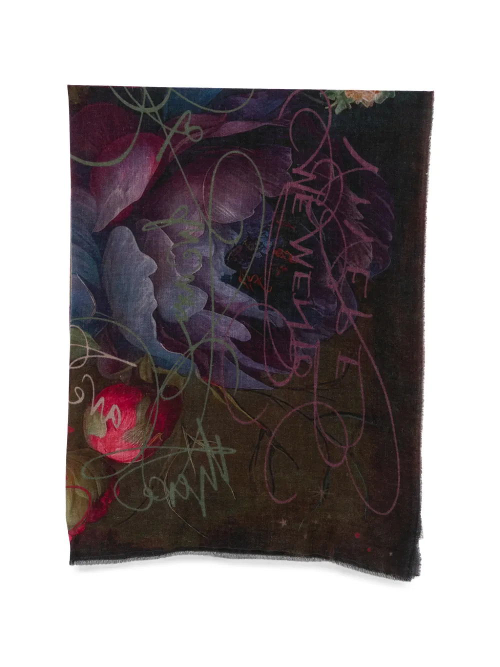 Faliero Sarti Memento floral-print frayed-edge scarf - Marrone