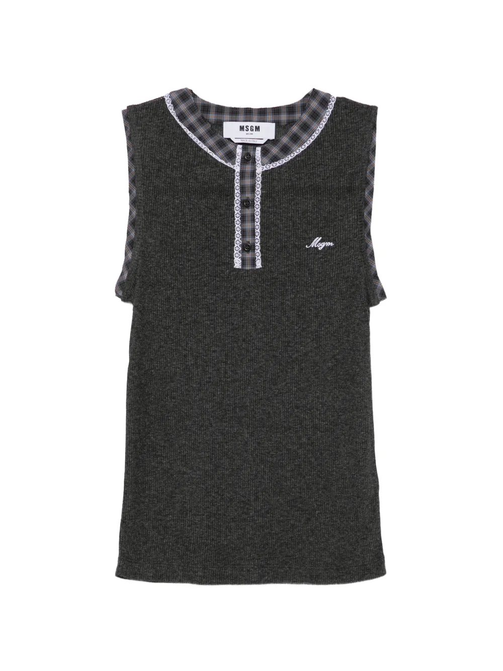 MSGM lace-trimmed ribbed tank top