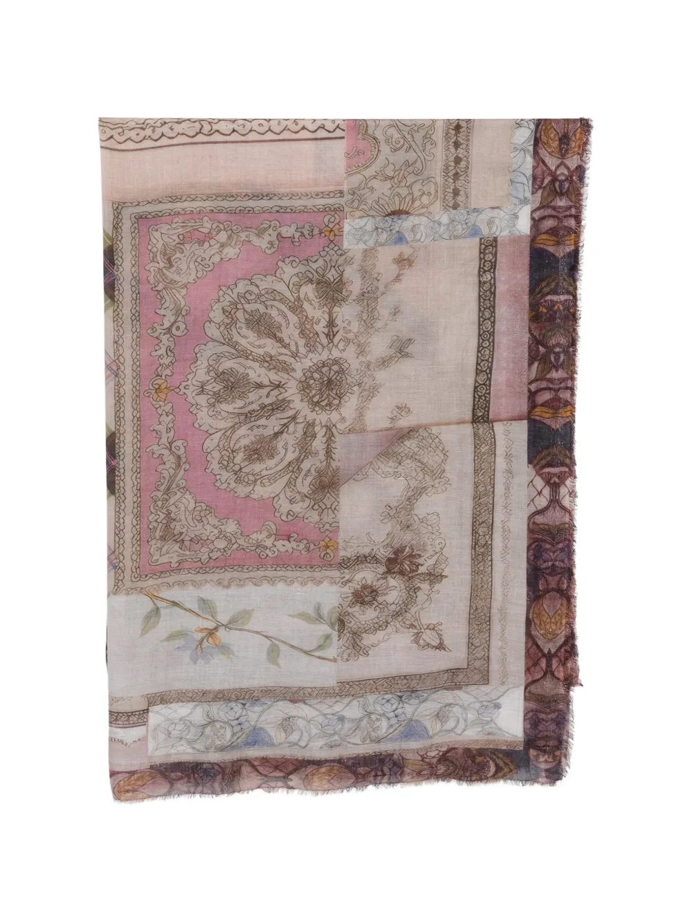 Faliero Sarti Tecla patchwork-print frayed scarf - Neutrals