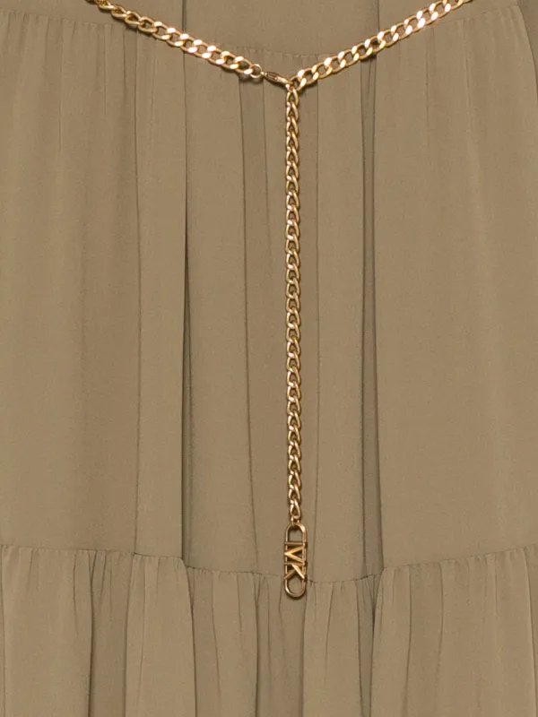 michael kors gold dress Belted Tiered Maxi | Green long sleeve formal dress