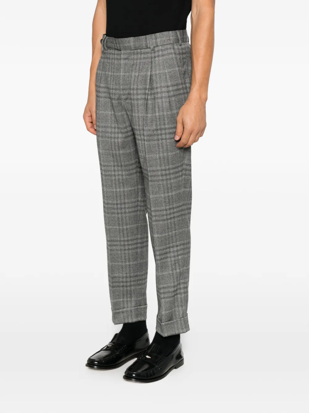 PT Torino check-patterned pleated tailored trousers Grijs