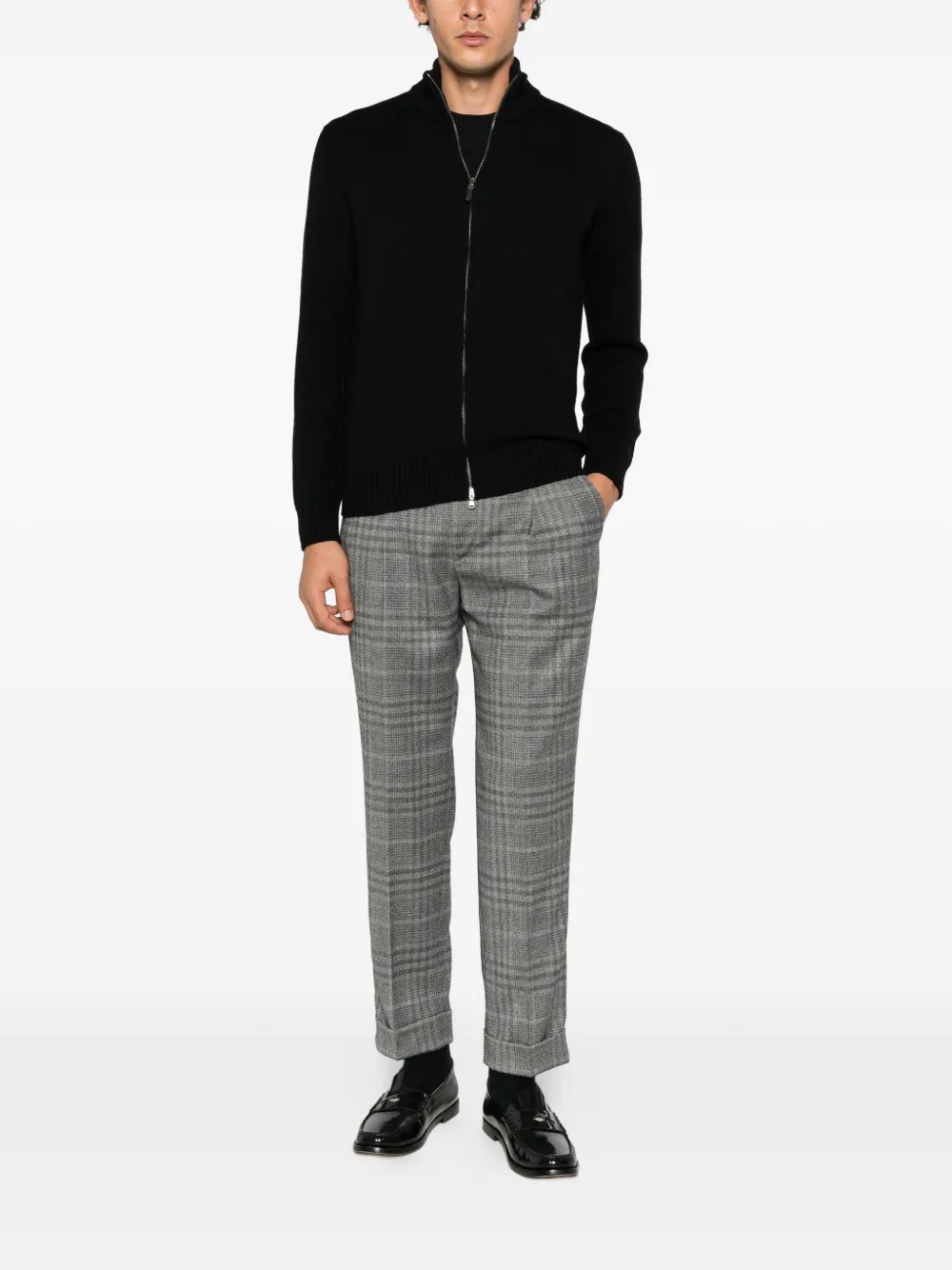 PT Torino check-patterned pleated tailored trousers Grijs