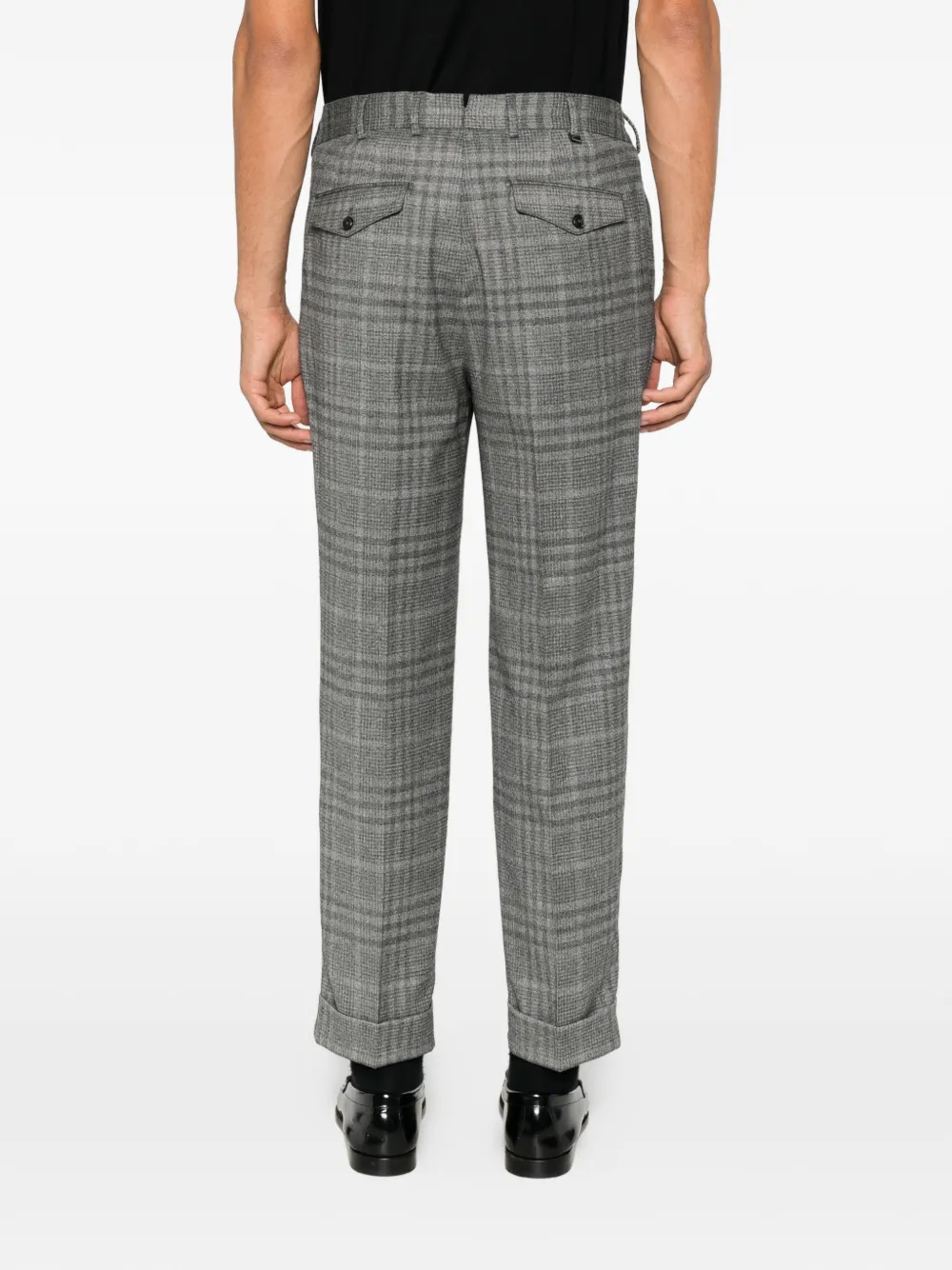 PT Torino check-patterned pleated tailored trousers Grijs