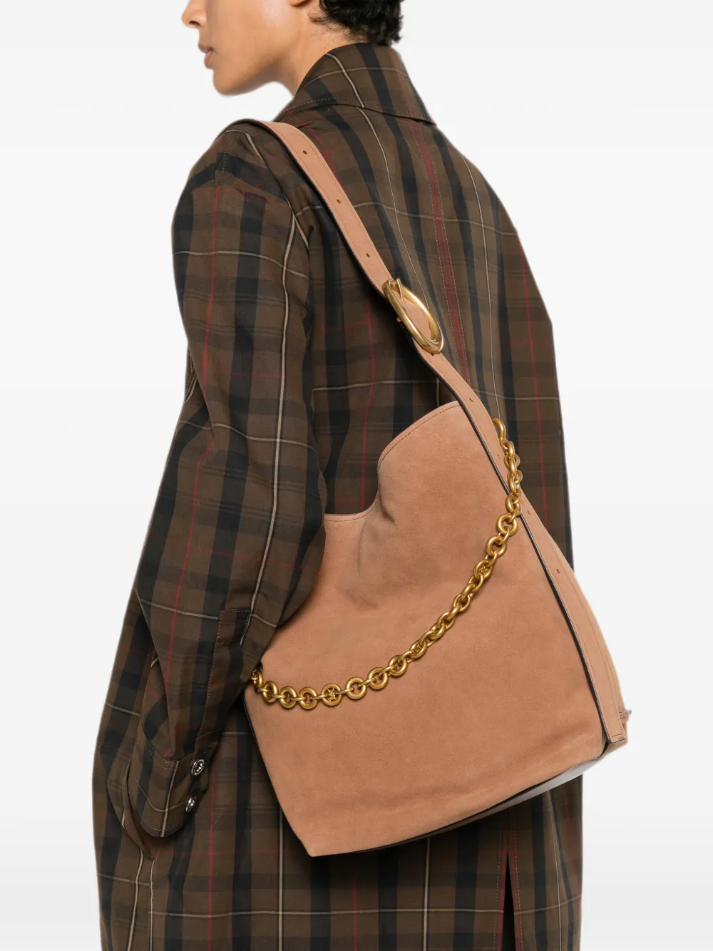 Michael Kors Grote Nolita schoudertas met schakelketting Bruin
