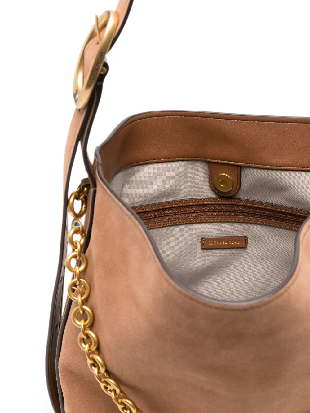 Michael Kors Grote Nolita schoudertas met schakelketting Bruin