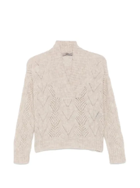 D.Exterior pointelle-knit V-neck sweater