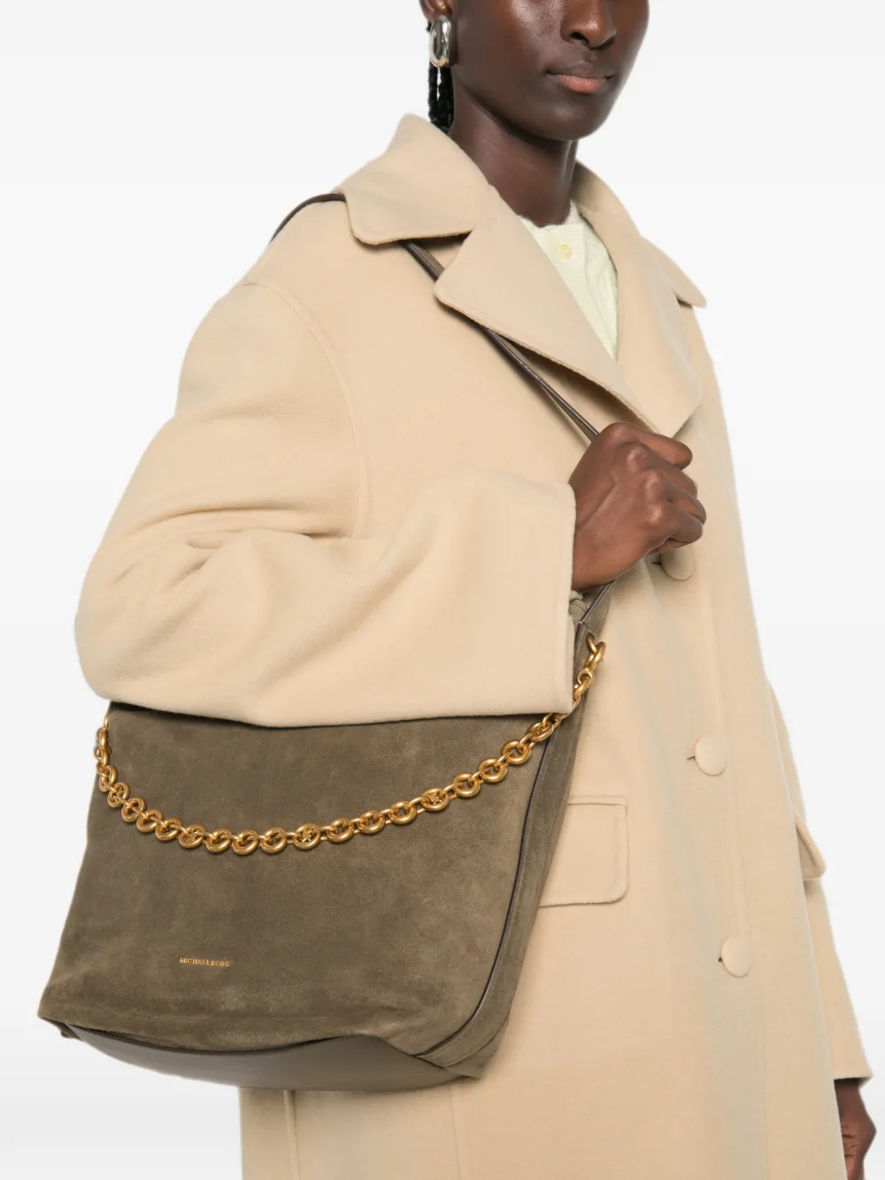 Michael Kors Grote Nolita leren schoudertas met schakelketting Groen