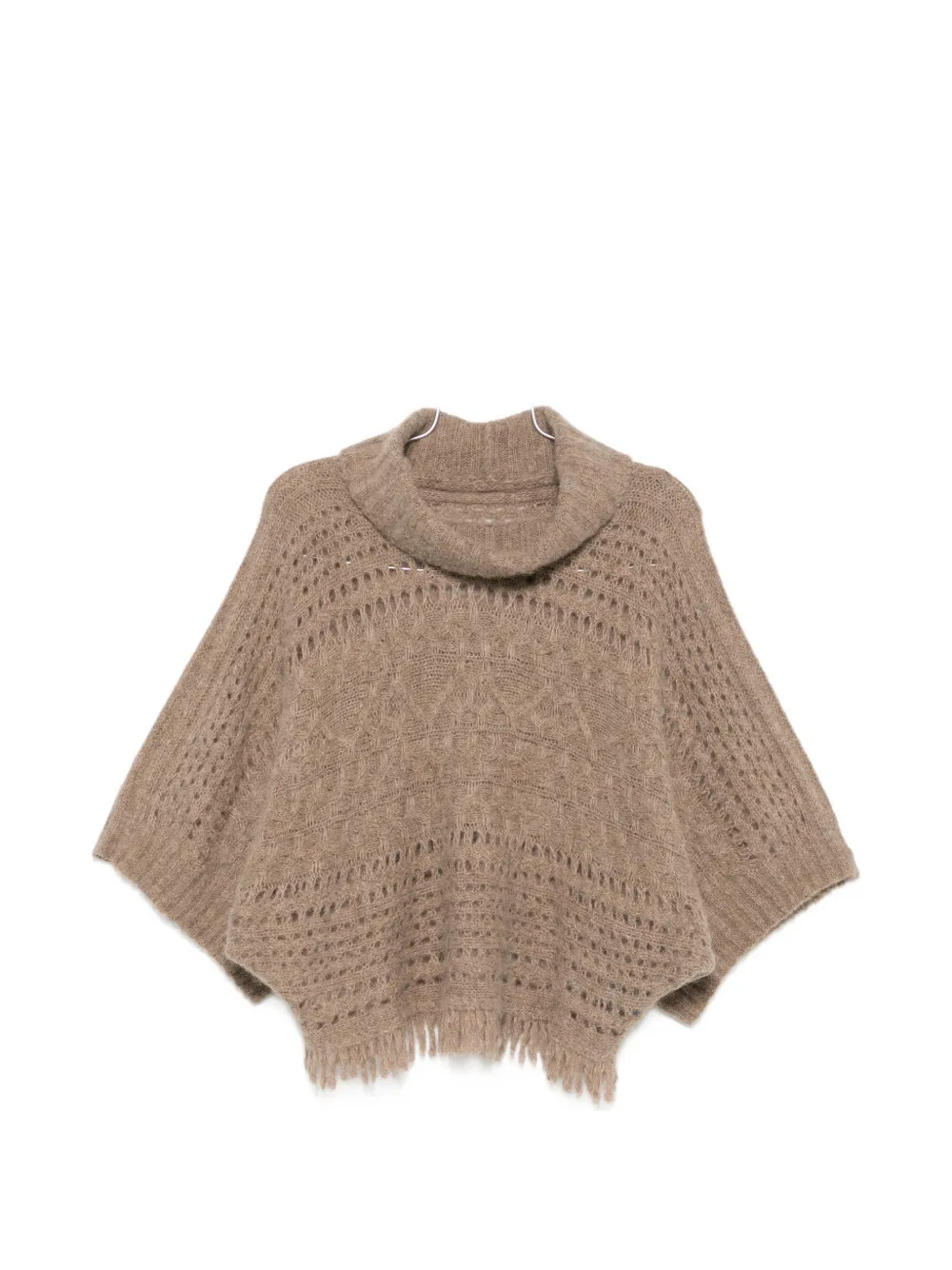D.Exterior fringe-trim open-knit sweater - Braun