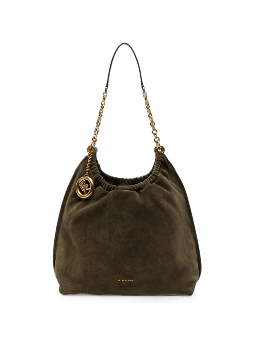 Michael Kors large Indie logo-plaque suede shoulder bag - Verde